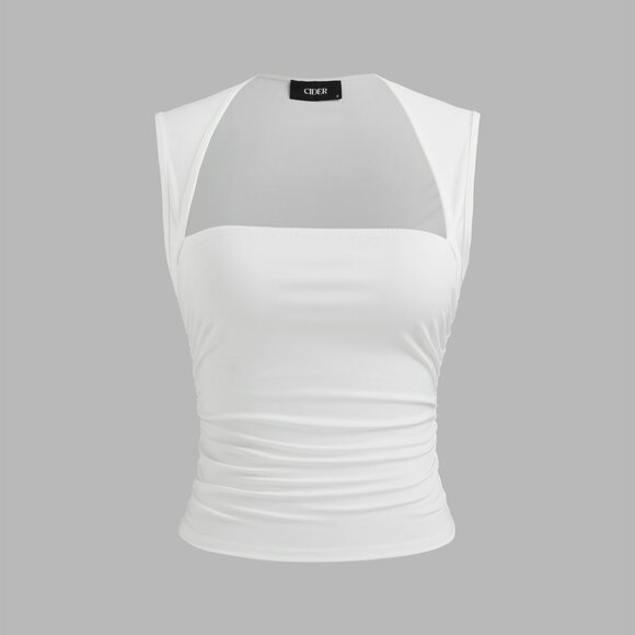 Cider Tops - White Ruched Tank Top - Cider